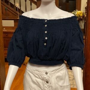 We the free Navy Off-Shoulder Buttoned Women's Top